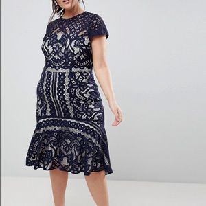 ASOS Curve Coast Plus DeeDee Navy Blue Lace Dress